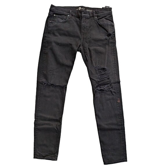 7 For All Mankind Jeans Paxtyn Mens 34 Black Distressed 7FAMK - Picture 1 of 13